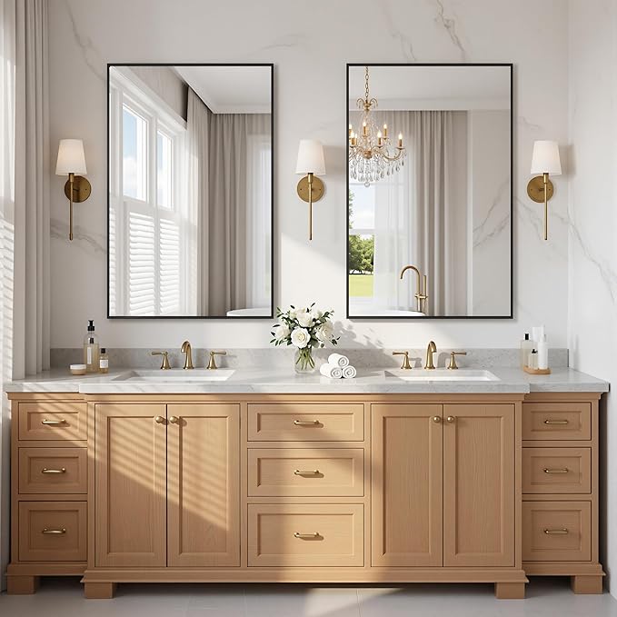 2-Pack Bathroom Mirrors for Over Sink 24" x 36", Black Metal Frame Rectangle Wall Mirror, Modern Farmhouse Vanity Mirror(Horizontal/Vertical)