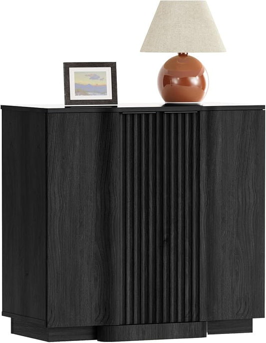 Yechen Buffet Cabinet with Storage, 31.5" Accent Sideboard Modern Credenza with Doors & Adjustable Shelves Fluted Media Console Wood Coffee Bar Table for Living Kitchen Dining Room,Black (2 Door)