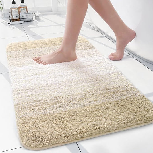 Arotive Microfiber Bathroom Rugs, Shaggy Soft and Absorbent Bath Rug, Non-Slip, Thick Plush Machine Washable Dry Bath Mats for Bathroom, Tub and Shower, 24x16, Light Beige, Rectangular