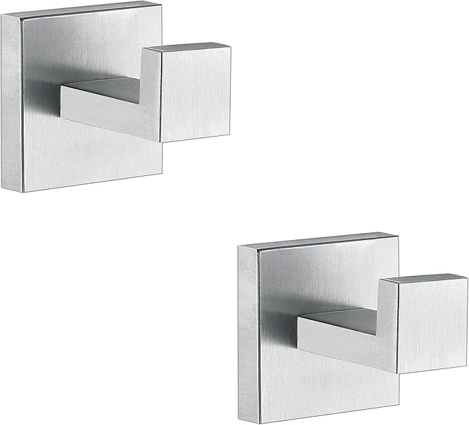 Towel Hooks for Bathrooms, Brushed Nickel Towel Hook for Kitchen Bathroom, SUS304 Stainless Steel Coat Hook, Heavy Duty Towels Holder Hooks for Hanging Towels,Coats,sponges,Clothes,Wall Mount, 2 Pack