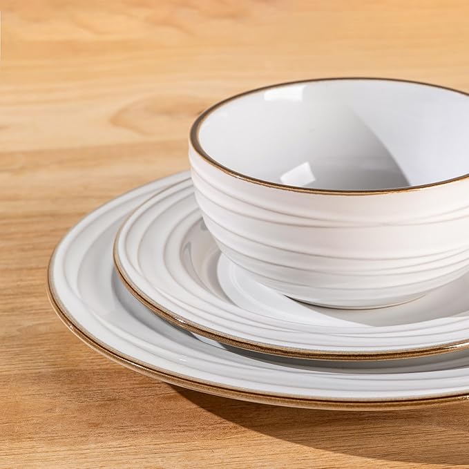 GBHOME Ceramic Dinnerware Sets, 24 pcs Embossed Elegant Stoneware Plates and Bowls Sets, Housewarming Wedding Gift | Dishwasher & Microwave Safe | Dishes Set Service for 8