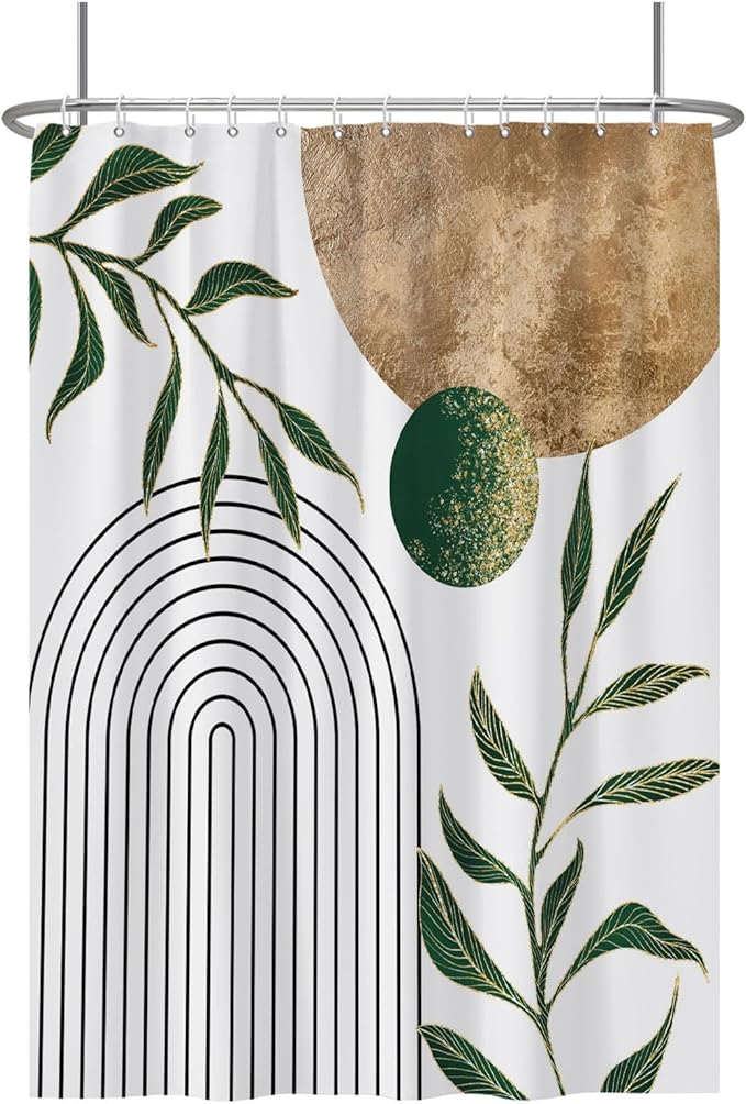 Baocicoo Mid Century Minimalist Shower Curtain Green Abstract Moon Contemporary Sun Semicircle Shower Curtain for Bathroom Geometric Aesthetic Bathtub Bathroom Decorations with Hooks 72x96 Inches