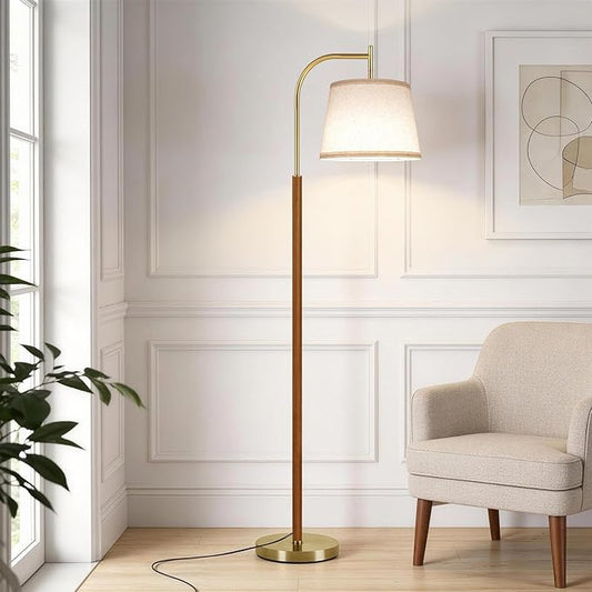 SUNMORY Wood Floor Lamp for Living Room, Mid Century Modern Floor Lamp with 3 Color Temperatures Bulb, Arc Standing Lamp with Adjustable Lampshade, Tall Reading Lamp for Bedroom, Corner, Office
