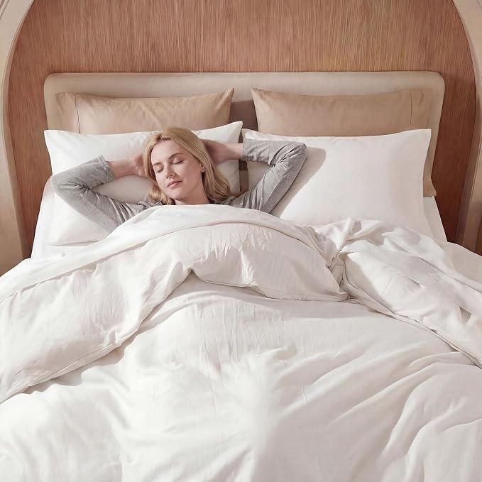 100% Washed Cotton Duvet Cover King Size – Bright White, Linen-Like Texture, Super Soft & Breathable Bedding Set, 3-Piece Durable Percale Comforter Cover