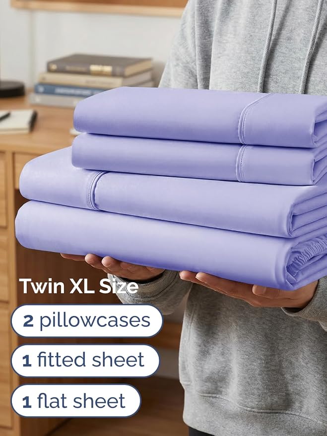 Extra Deep Twin XL Sheet Set - 4 Piece College Dorm Bed Sheets Set with Extra Deep Pockets - Ultra-Soft, Comfy & Breathable Bedding for Women, Men, Kids & Teens - Wrinkle & Fade Resistant - Lavender
