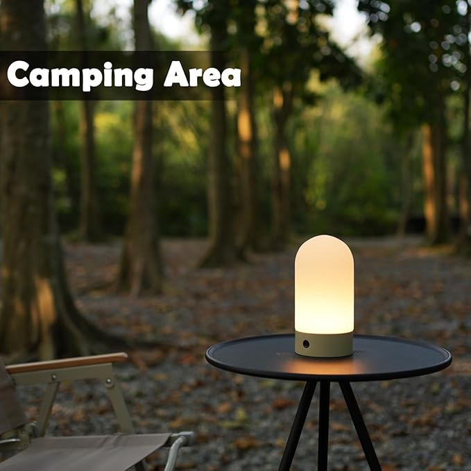 Battery Operated Shower Lamp Waterproof, Small Portable Cordless Table Lamp Rechargeable, Touch Dimmable Mood Light for Home/Patio/Dining/Outdoor (Khaki)