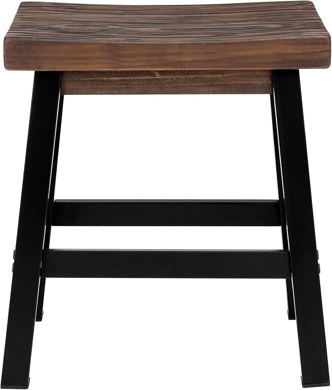 Alaterre Furniture Pomona Rustic Industrial Barstool – 20” Backless Counter Stool with Solid Pine Wood Seat and Black Metal Legs – Farmhouse Seating for Dining Room, Kitchen, or Office (Natural/Black)