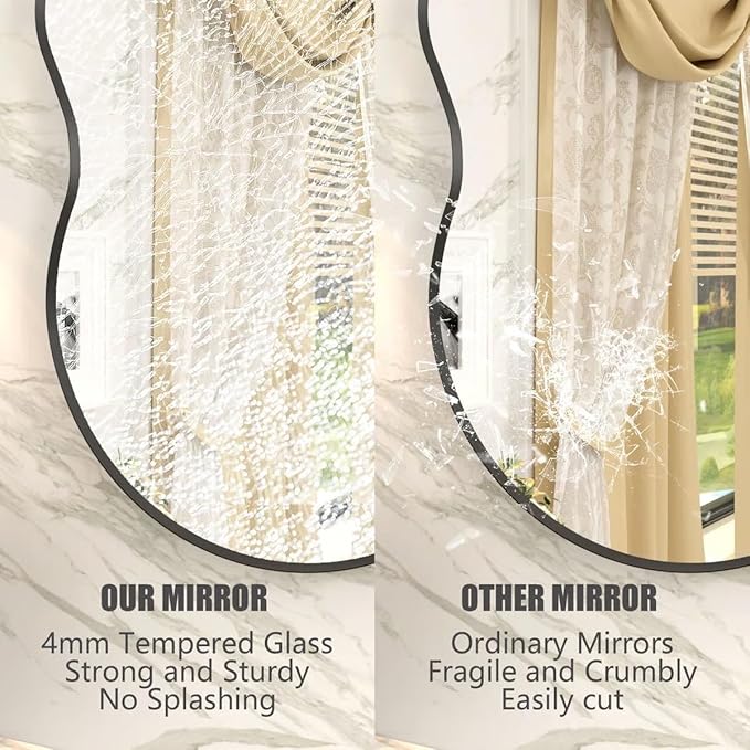 40x24 Black Irregular Wall Mirror, Black Matte Asymmetrical Bathroom Mirror, Decorative Framed Mirror for Bathroom Bedroom Entryway, Shatterproof, Anti-Rust (Horizontally/Vertically)