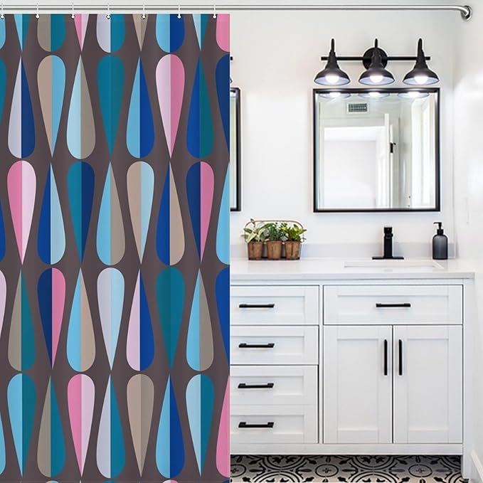 Mid Century Shower Curtain,Modern Colorful Abstract Geometric Drop Shapes Bathroom Curtain Polyester Waterproof Fabric Decor 72x72in（183x183cm）
