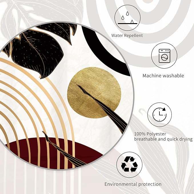 Miyotaa Abstract Burgundy Black Shower Curtain Set 60Wx71H Inches Modern Minimalist Aesthetic Mid Century Retro Leaves Modern Contemporary Waterproof Bathroom Curtain with 12 Hooks
