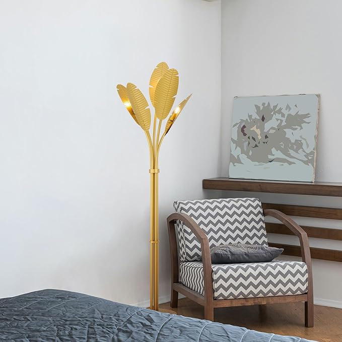 TOCHIC Coastal Floor Lamp, Coconut Palm Tree Floor Lamp for Living Room with Foot Switch 67 inch Tall, Modern Gold Standing Lamp Tropical Reading Lamp for Bedroom, Home Office