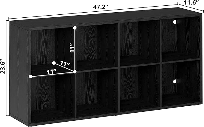 IRONCK Bookshelf, 8-Cube Storage Cube Shelf Organizer, Extra Thick Frame Horizontally & Vertically Reversible Bookcase with Open for Living Room, Bedroom, Home Office, Black