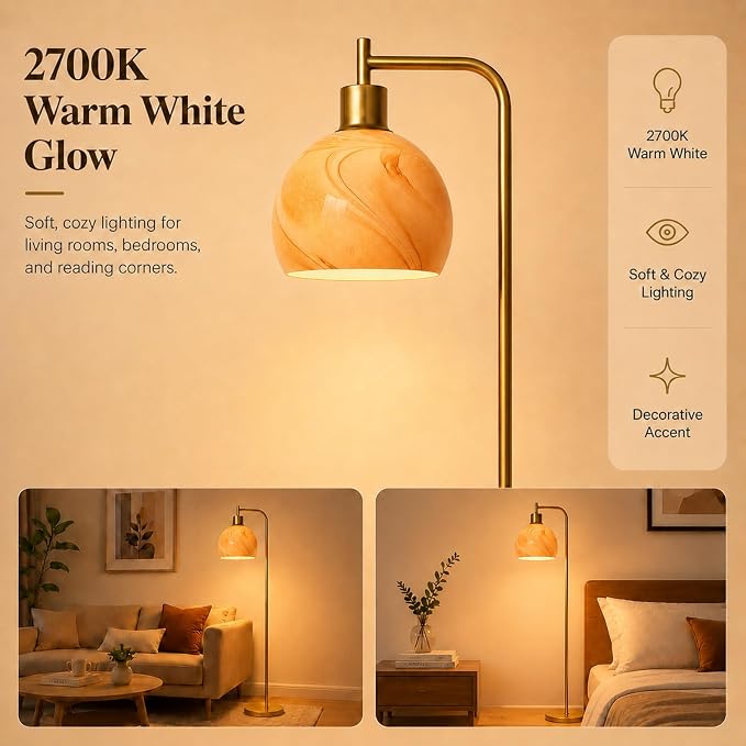 67" Soft Glow Art Deco Floor Lamp - Metal Pole Glass Lamp, Pedal Switch & E26 Bulb, Perfect for Bedroom Living Room Office Scandinavian/Minimalist/Contemporary Interiors