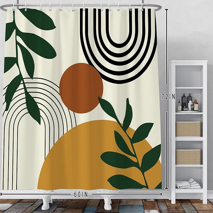 Baocicco Boho Mid Century Shower Curtain Sun Leaves Modern Abstract Geometric Aesthetic Shower Curtains for Bathroom Bathtubs Waterproof Fabric Shower Curtain with Hooks 60x72 Inches