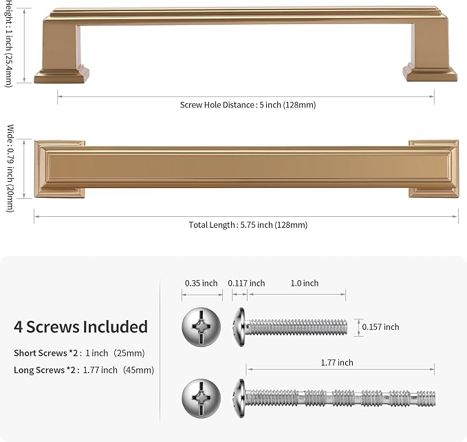 Lardmon 10 Pack 5 Inch(128mm) Hole Center Gold Modern Cabinet Pulls Kitchen Cabinet Handles Kitchen Cabinet Hardware Timeless Drawer Pulls for Dresser Cupboard Wardrobe, P-Gold(5x10)