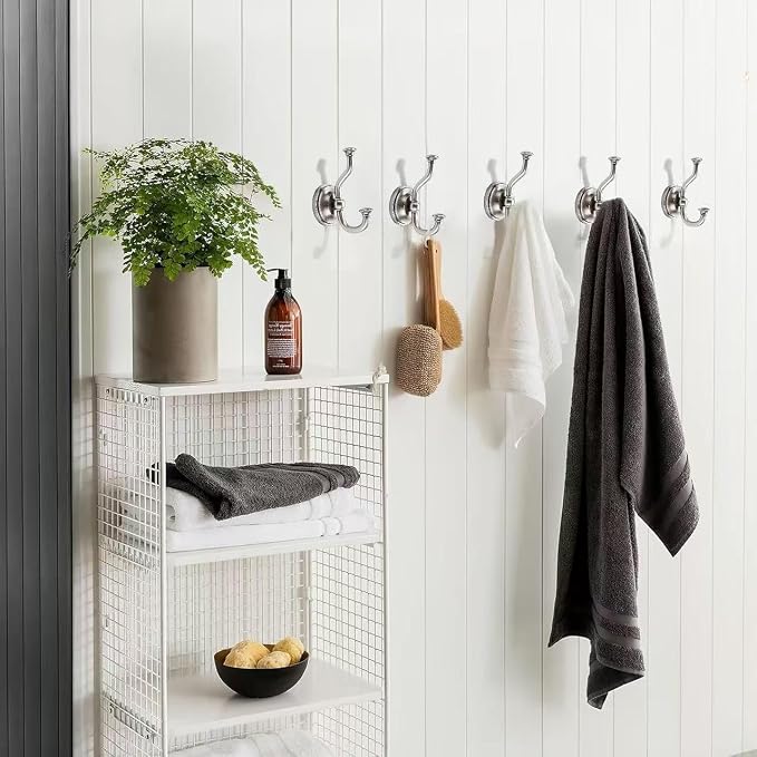 khtumeware 3 Pack 4-1/2 inch Zinc Alloy Vintage Wall Brushed Satin Nickel Large Coat Hooks Suitable for Tile, Wood Board, Glass Walls, Bathroom, Entrance Hall, Kitchen, Multi-Functional Robe Hooks