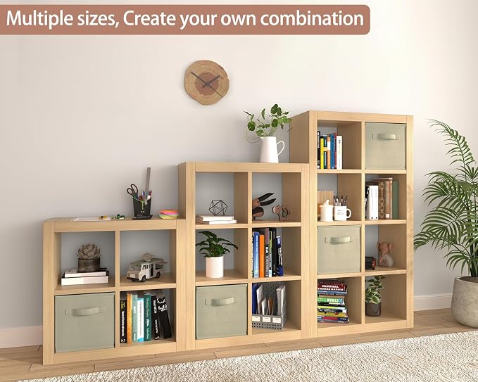 furtble Bookshelf with Storage Bins, 8-Cube Storage Organizer, Modern Wood Open Bookcase, Multifunctional Display Shelf for Living Room, Bedroom, Home Office, Oak