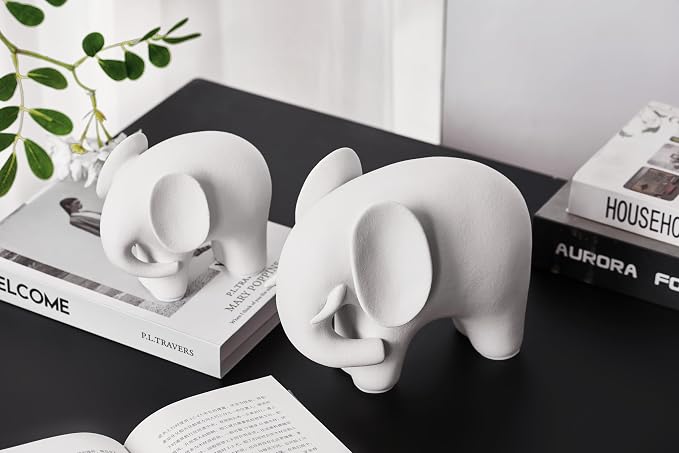 Modern Simple Ceramic White Elephant Living Room Home Office Decoration (Large White Elephant)