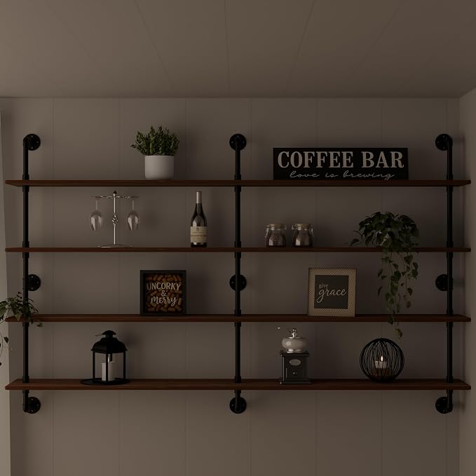 HDDFER Floating Book Shelves for Wall 4 Tier 70 inch Bookshelf Industrial Pipe Shelving Shelves Bookcase Industrial Bookshelves Pipe Shelf Wood Wall Shelf for Living Room