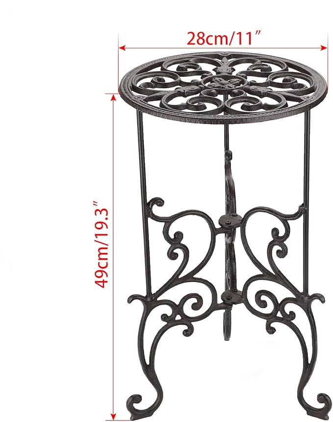 OwnMy Heavy Duty Cast Iron Plant Stand Indoor Outdoor Vintage Wrought Iron Round Flower Pot Holder Stand, 19.3" Tall Decorative Large Potted Plant Stand for Home Garden Patio, Retro-Brown