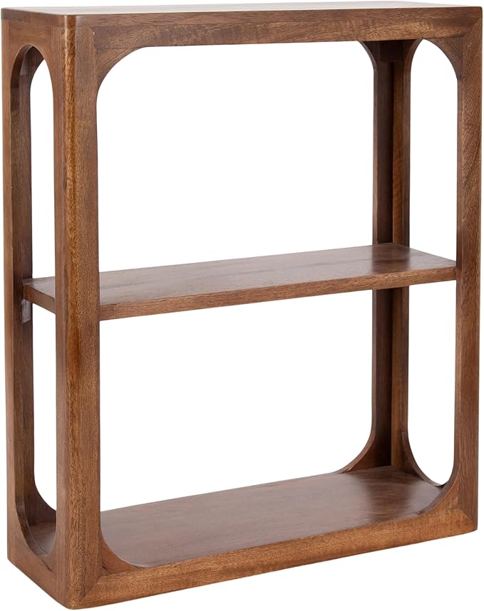 Kate and Laurel Dahl Modern Mango Wood Tiered Wall Shelf, 18 x 7 x 22, Walnut Brown, Decorative Over The Toilet Shelf for Use as Bathroom Storage or Living Room Display Shelving