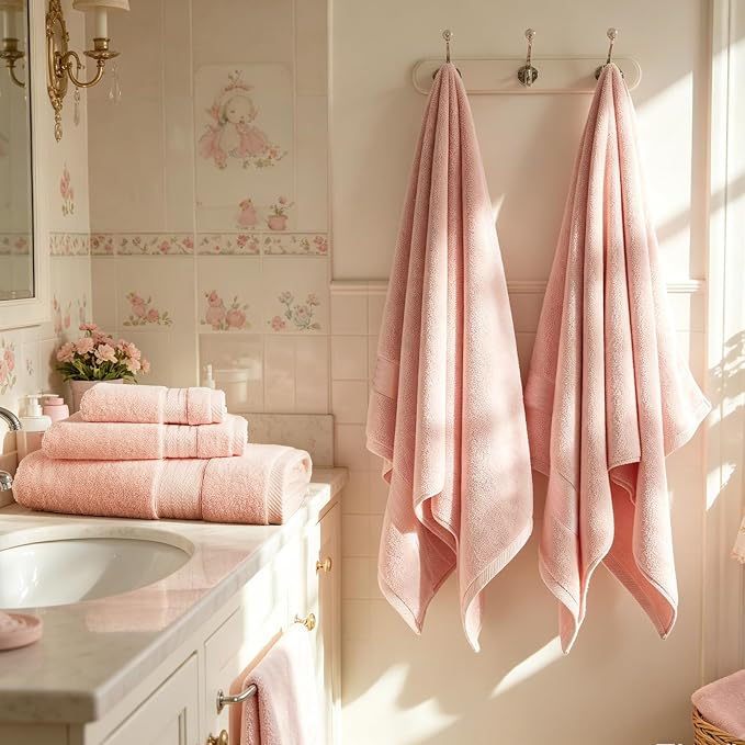 COZYART Soft Pink Bath Towel Set for Bathroom Soft Absorbent Durable 650 GSM Turkish Cotton Towel Sets of 6, 2 Large Bath Towels, 2 Hand Towels, 2 Washclothes