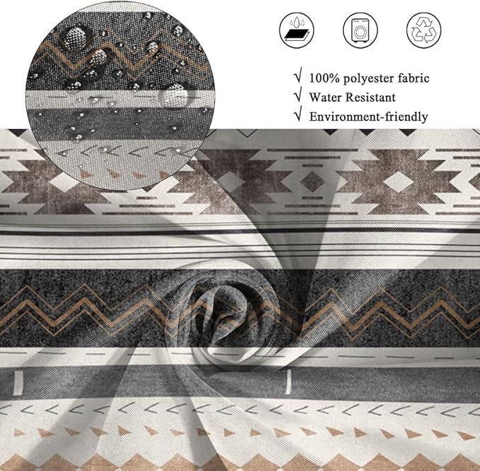 Retro Boho Geometric Shower Curtain for Bathroom Brown Aztec Pattern Bathtub Curtains Vintage Abstract Aesthetic Bathroom Decor Set Washable Waterproof Polyester Fabric with Hooks 69x70 Inch