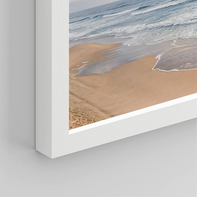 SIGNWIN Framed White Beach Grass Cloudy Ocean Sea Wave Horizon Wall Art, Set of 4 Landscape Colorful Wall Decor Prints, Nature Wilderness Wall Décor for Living Room, Bedroom - 8"x10" White