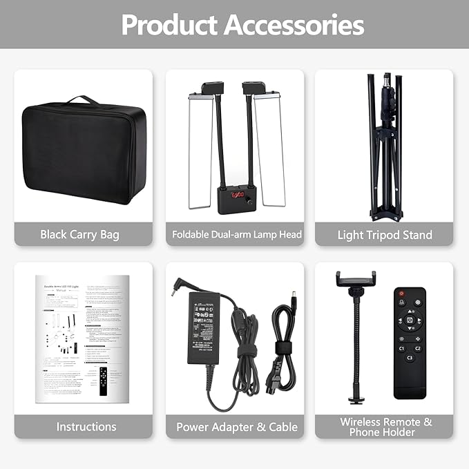 Selfie Light with 75'' Tripod Stand, Dimmable 3 Color LED Dual Arms Ring Light with Phone Holder & Carry Bag for Lash Tattoo Video Photography 45W 95CRI Tripod Floor Lamp