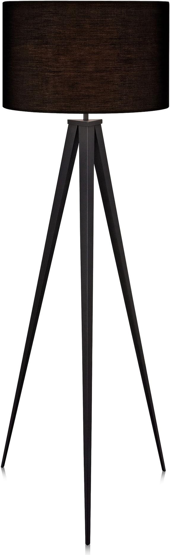 Versanora Romanza Modern LED Tripod Floor Lamp Tall Standing Light with Drum Shade Metal Legs for Living Room Study Reading Bedroom Home Office, 60 inch Height, Matte Black