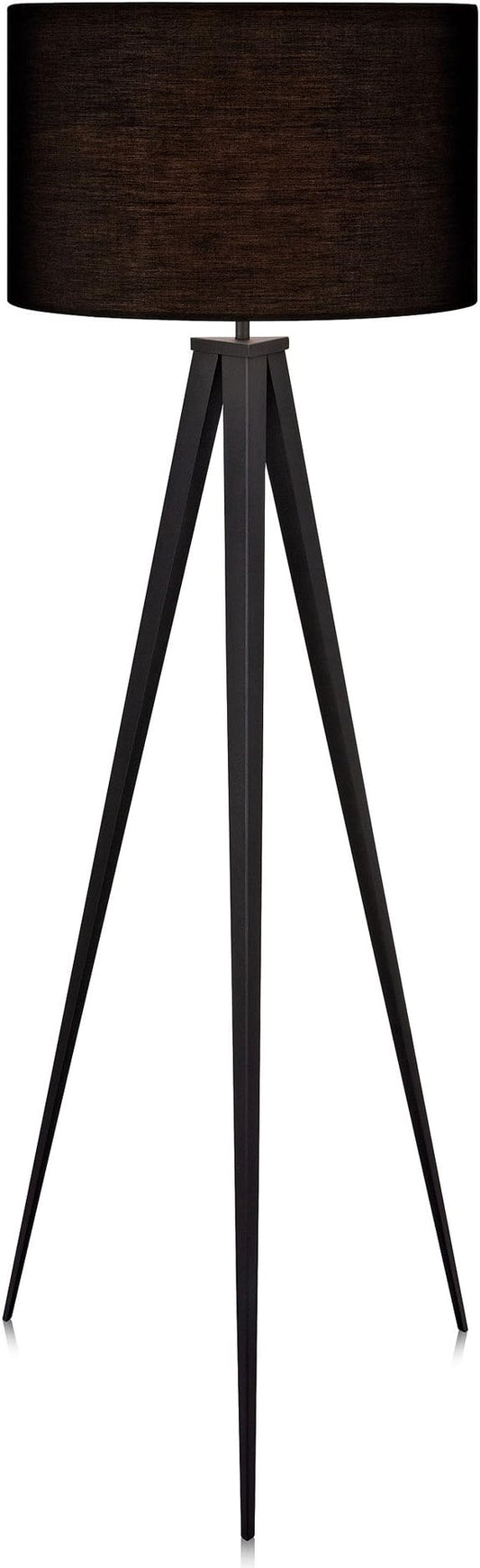 Versanora Romanza Modern LED Tripod Floor Lamp Tall Standing Light with Drum Shade Metal Legs for Living Room Study Reading Bedroom Home Office, 60 inch Height, Matte Black