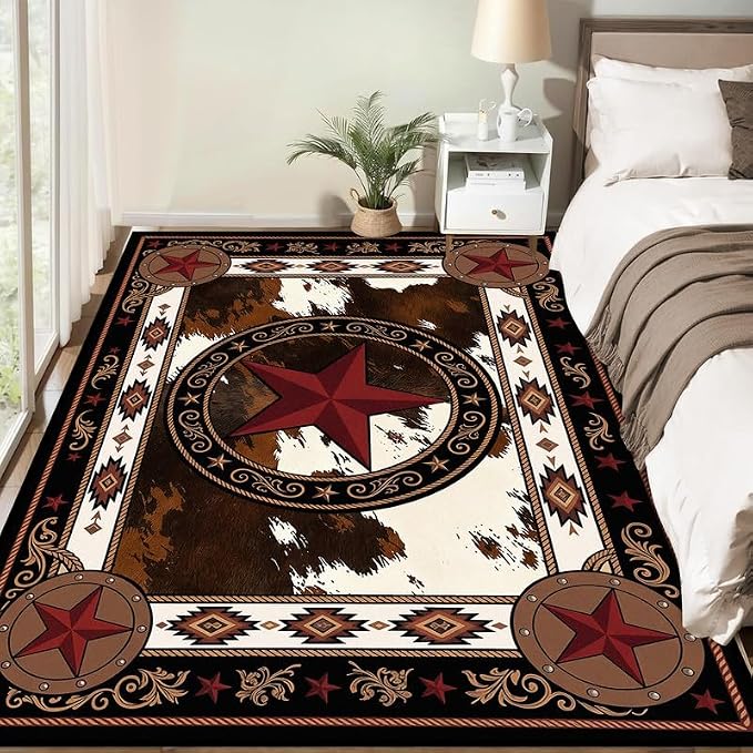 Vintage Star Rugs Non Slip Rustic Farmhouse Floor Mat Washable Carpet for Bedroom Living Room Nursery Playroom Classroom Home Decor,4'x6'