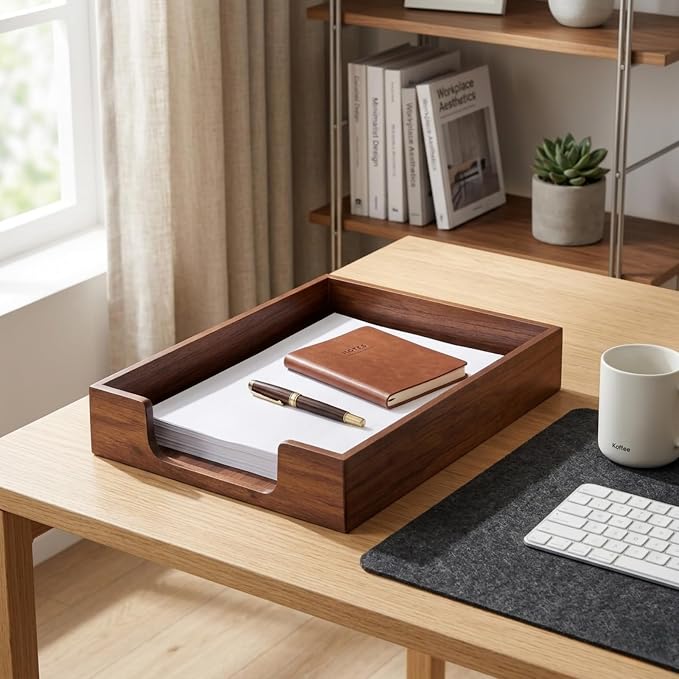 Bamber Wood Letter Tray Wooden Desk Organizer Paper Document File Tray for Office Supplies Collection Folders Notebooks, Black Walnut