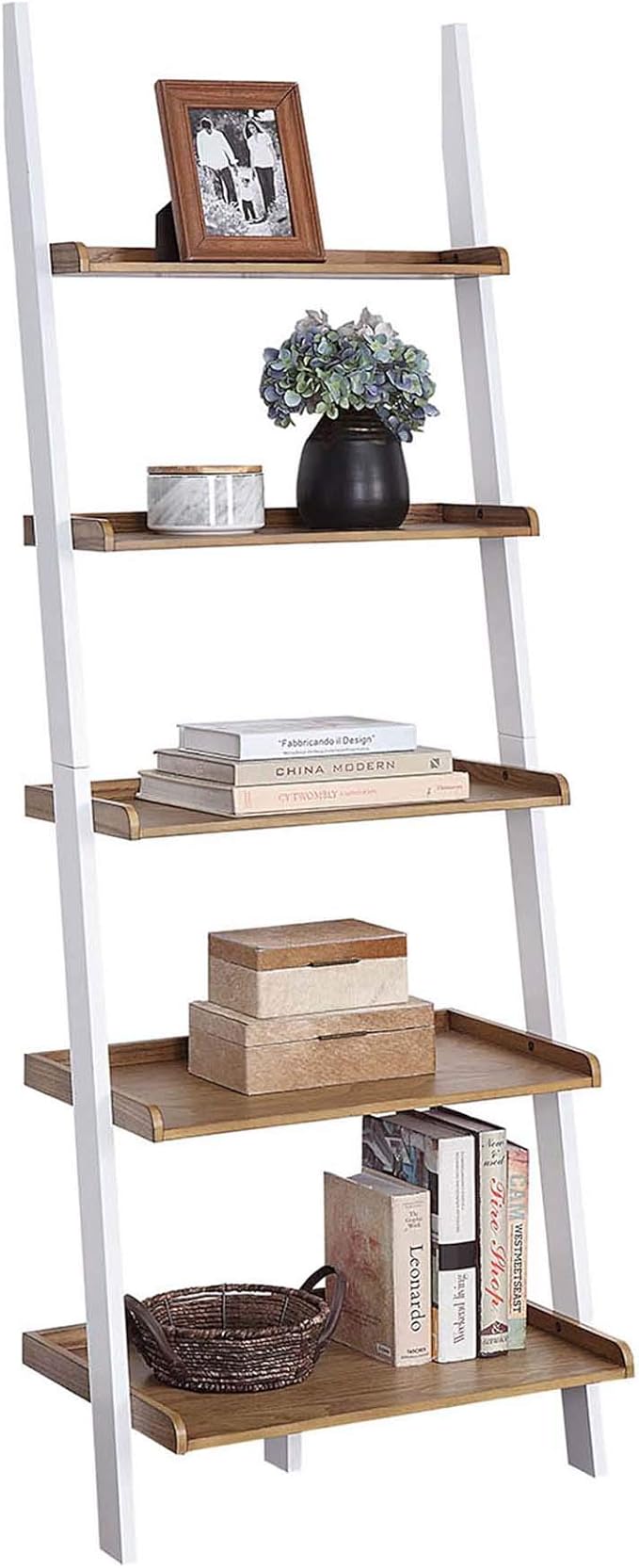 Convenience Concepts American Heritage Ladder Bookshelf 25" - Classic Living Room Bookcase for Traditional, Modern Office, Family Room & Home Office, Driftwood/White