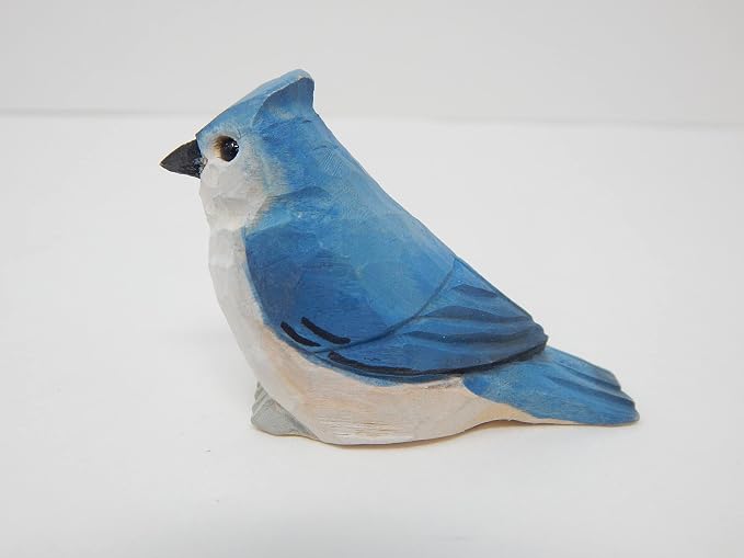 Selsela Hand-Carved Tufted Titmouse Bird Figurine - Wood Figurine Statue Blue Jay-Inspired Sculpture Ornament Decor Miniature Art. Handmade Carved Ornament for Rustic Decor & Collectors