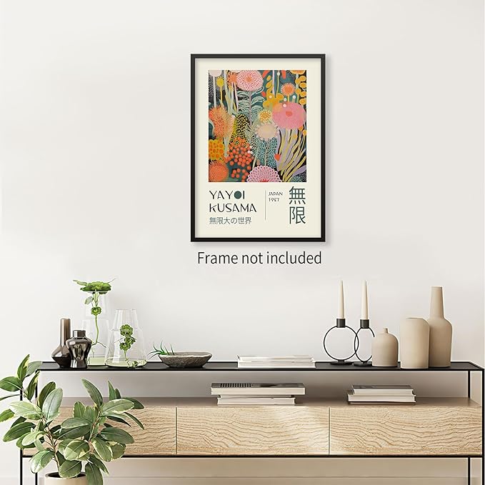 Abstract Yayoi Kusama Posters Japanese Wall Art Vintage Tokyo Aesthetic Prints Yayoi Kusama Inspired Japanese Gallery Wall Art for Stylish Room Bedroom Living Room Decor 8x10in Unframed