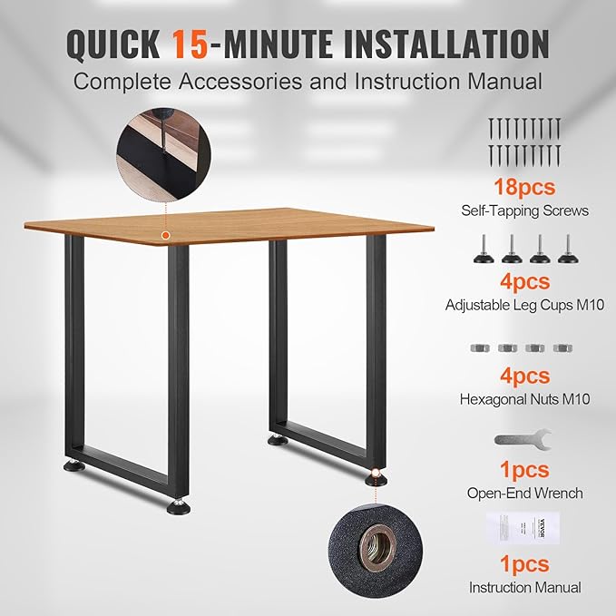 VEVOR 28 Inch Adjustable Furniture Legs, Square Reinforced Steel Office Table Legs Set of 2 for DIY, Max Load 1000 lbs Heavy Duty Desk Legs, Quick Instalation & Rich Accessories Legs Black
