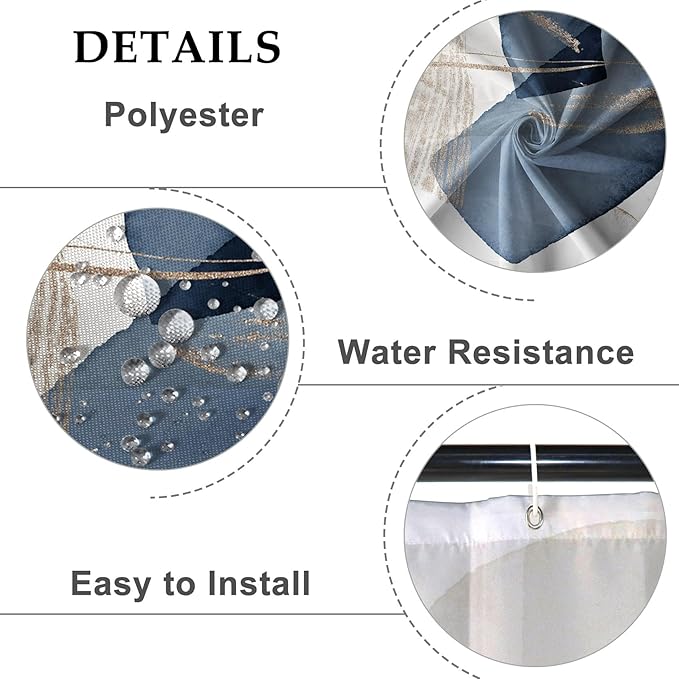 Baocicoo Blue Grunge Texture Shower Curtain Abstract Grain Fashion Creative Design Boho Striped Shower Curtains for Hotel Spa Home Bathtubs Bath Waterproof Fabric with Hooks 72x78 Inches