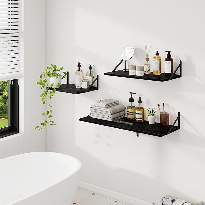 Dreamland Wall Shelves Black, Large Floating Shelf 12 * 36 inch Set of 2 Wall Shelves for Dorm, Bookshelf, Living Room, Bedroom, Bathroom