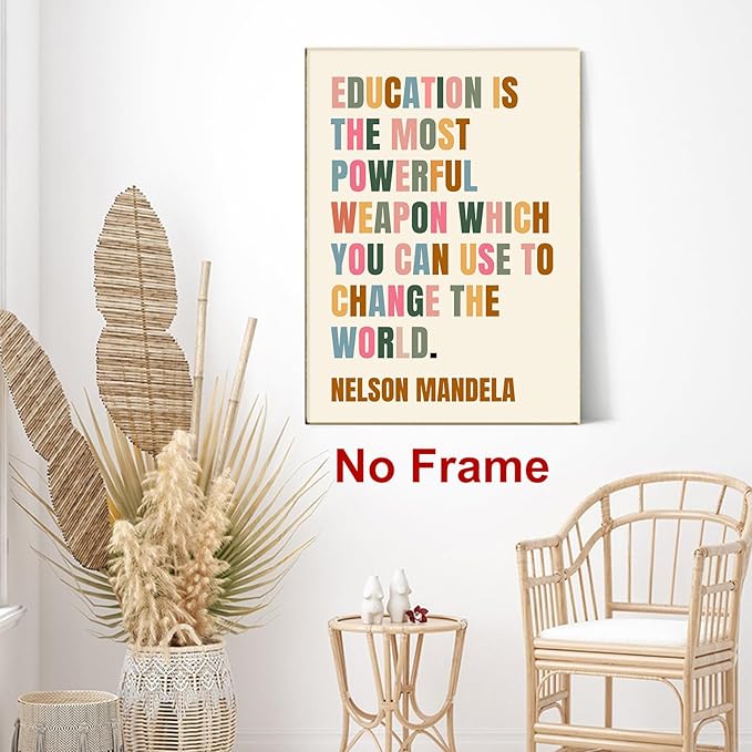 Nelson Mandela Painting Inspirational Word Wall Art Education Quote Poster Motivational Artwork Positive Canvas Wall Art Modern Educational Posters Colorful Inspirational Canvas 16x24inch Frameless