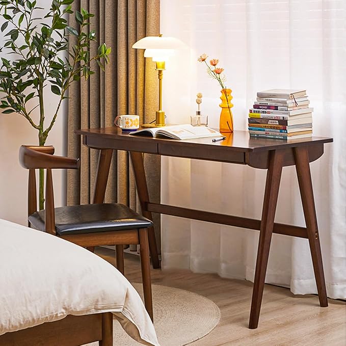Wood Writing Desk with 2 Drawer,Home Office Desk for Small Spaces Study Desk PC Table Workstation (Walnut, 39.4x23.6x29.5)