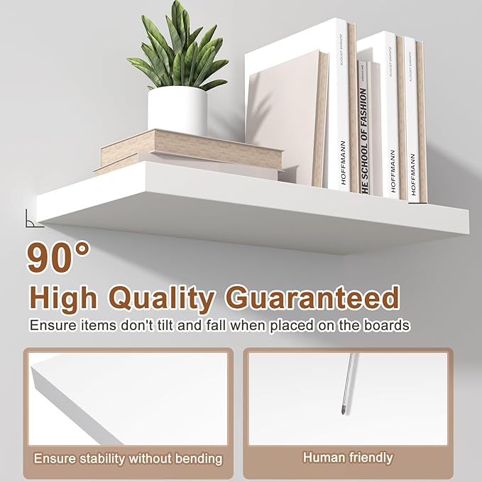 12 Inch Deep Floating Shelves, 30" W x 12" D Wood Floating Shelves for Wall, Large Storage Space Wall Mount Shelf with Invisible Brackets for Living Room Kitchen Bathroom, 1 Pack, White