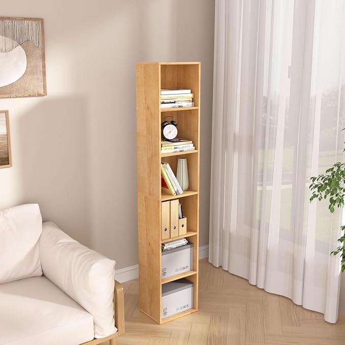 Wooden 6 Cube Storage Organizer, 6 Tier Storage Cubes Unit Display Cubby, Versatile Cubes Shelf and Cubby Organizer for Any Space (Oak, 6 Cube-W(11.8inch)