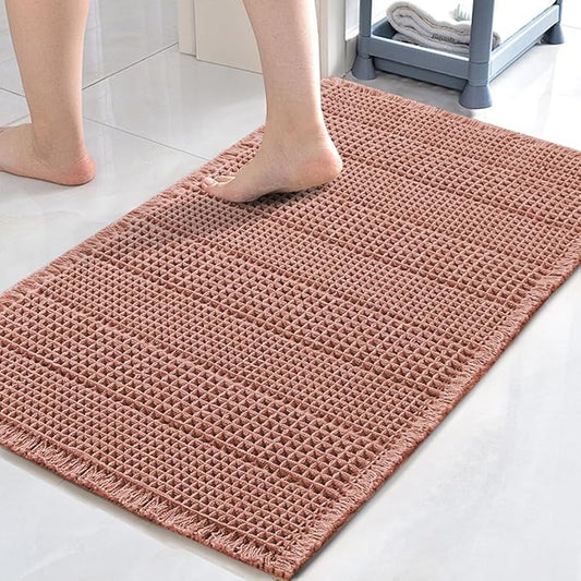 H.VERSAILTEX Upgraded Waffle Bath Mat Super Absorbent Non Slip Bath Rug Soft Pink 17" x 24"