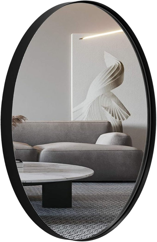 ANDY STAR Black Oval Mirrors for Bathroom, 20x28 Inch Matte Black Stainless Steel Metal Framed Oval Wall Mirror, Modern Vanity Mirror Wall Mount Horizontal or Vertical