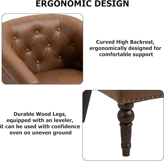 Lumibee Faux Leather Barrel Chair, Upholstered Accent Chair for Living Room, Modern Comfy Club Armchair for Office, Bedroom, Waiting Room-Brown