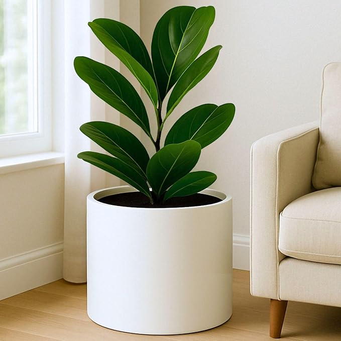 Fox & Fern 14.6 Inch Extra Large Planter — Premium Lightweight Fiberstone Matte White Plant Pot with Drainage Plug - Big Planter for Indoor & Outdoor Use - Weather Resistant & UV Resistant