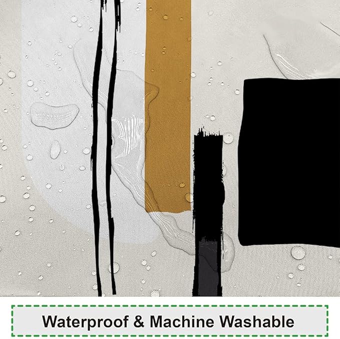 Abstract Geometric Shower Curtain Watercolor Black and Tan Stripes Pattern Design for Modern Minimalist Bathroom Decor Accessories Shower Curtain Set with 8 Hooks, 48x72 Inches