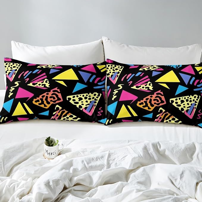 Erosebridal 1980s Comforter Cover Set Twin Size,80s 90s Duvet Cover 80s Geometric Bedding Set Memphis Decor 80 Styles for Women 80s Geometric Shapes Backdrop 90s Themed Party Decorations