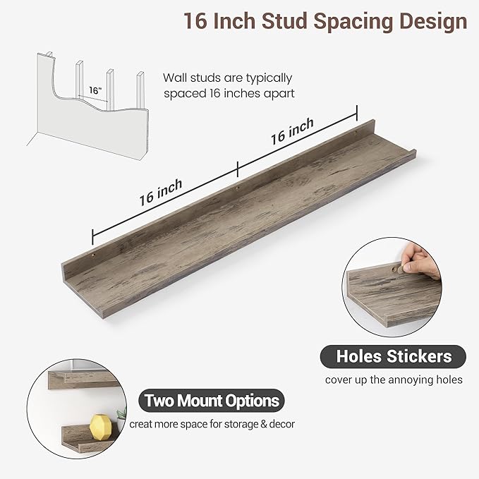 Axeman 36 Inch Floating Shelves | Grey Picture Ledge Shelf Set of 3 | Rustic Grey Wood Wall Shelves with Lip | 36" Picture Shelf for Wall with Ledge | Photo Shelves